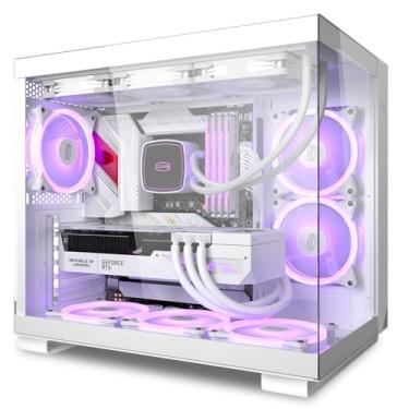 Imagem de PCCOOLER C3T500 ARGB PC Case Mid Tower Desktop Gaming Capa superior para ATX/M-ATX/ITX com 6 ventiladores ARGB, design sem colunas, radiador de 360 mm e suporte GPU de 400 mm, fácil instalação (branca