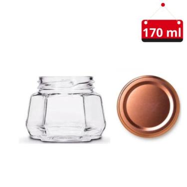 Imagem de 15 Un. Pote de vidro sextavado 170 ml com tampa e lacre - Nadir Figuei
