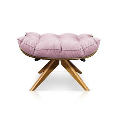 Imagem de Puff Giratório Costela Suede Base Madeira Drossi - Rosa Bebê