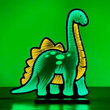 Imagem de Elumina Decor Luz Noturna Led Com Espelho Infinito De Dinossauro Para Crianças, Alimentada Por Usb E Dimmer, Decoração Quarto 3D Meninos, Meninas Adolescentes, 30 Cm X 33