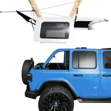 Imagem de GEVINFA Elevador De Teto Rígido Removível Para Jeep Wrangler Jl Jk Tj Ford Toyota E Mais Modelos, Antiqueda Com Trava Automática Uma Pessoa Armazenamento Suspenso Multiuso (Suporta Tetos 2,4 A 4,3 M