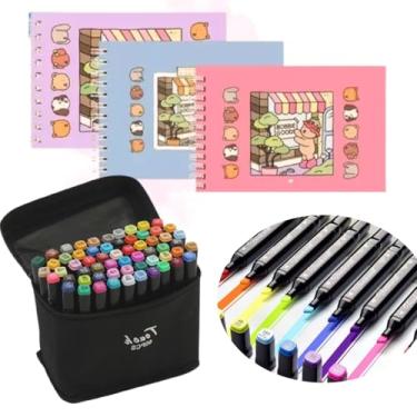 Imagem de Kit Canetinhas Touch para pintura 60 peças + livro de colorir com folha acetato