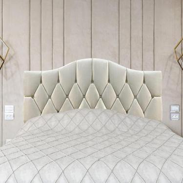 Imagem de Cabeceira Cama Casal Botões Provençal Bege Suede Com Pés 120Cm Altura 