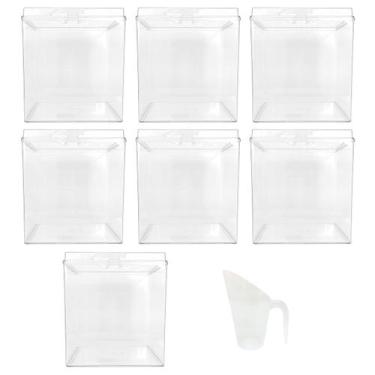 Imagem de Kit 7 Potes Acrílico Quadrado com Tampa 7,4l + Conchas 600ml - Ex Pote