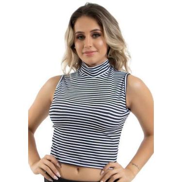 Imagem de Regata Cropped Gola Diluxo Preto Listrado M, M
