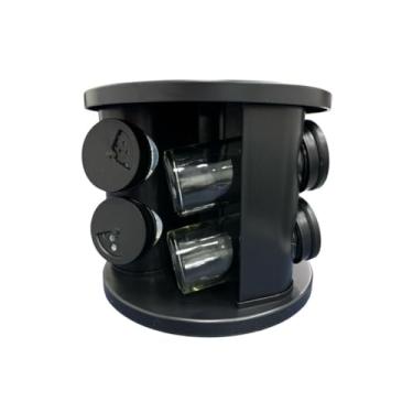 Imagem de Porta Condimentos Temperos Giratório Potes Vidro Tampa Dosadora Preto(6 Potes)