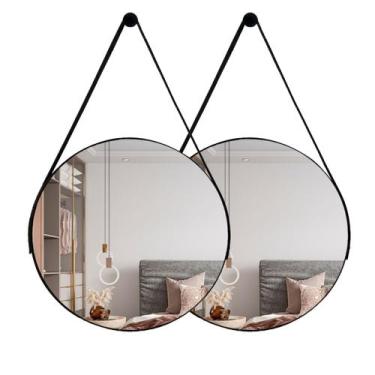 Imagem de Espelho Redondo Adnet 40cm Kit com 2 com Alça e Suporte para Quarto Sa