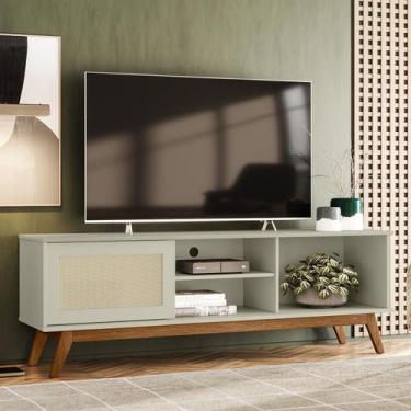 Imagem de Rack para TV até 60 Polegadas Pés em Madeira Maciça com Palinha Retrô 