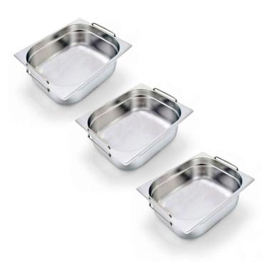 Imagem de Kit 3 Cubas Gastronômica Inox GN 1/2 150mm com Alça Prateada