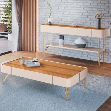 Imagem de Aparador de Sala Vivant e Mesa Cadenza Off/Cinamomo - HB Móveis