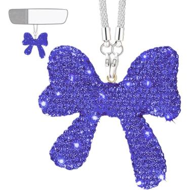 Imagem de MINGZAIQIPEI Amuleto de carro para decoração de laço retrovisor, enfeite elegante de strass versátil, design retrovisor, decoração para carros, caminhões e SUVs (azul escuro)