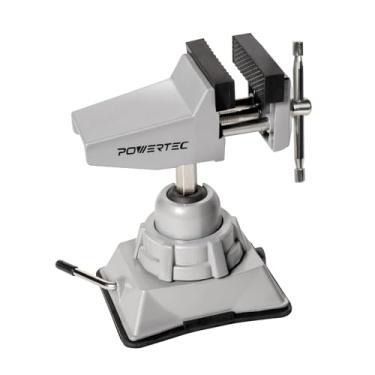 Imagem de POWERTEC Torno de base a vácuo, braçadeira de sucção de mesa portátil com mandíbula de 6 cm com cabeça giratória de 360° para projetos DIY, marcenaria, construção de modelos, solda e artesanato