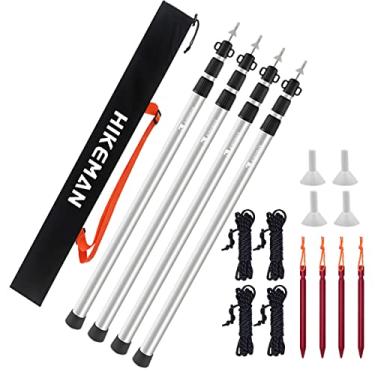 Imagem de HIKEMAN Postes de barraca de acampamento para toldo de lona toldo varanda velas de sol lona altura livre alumínio telescópico ajustável (4 peças, prata)