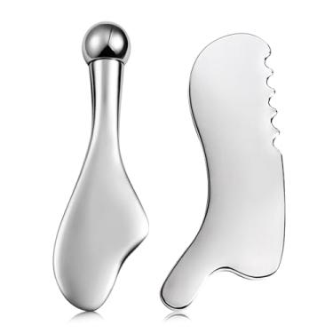 Imagem de AAJP Massageador Facial Roller Skin & Gua Sha Facial Tools Aço Inoxidável