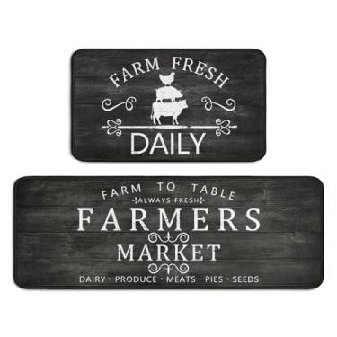 Imagem de Conjunto de 2 tapetes de cozinha rústicos, estilo fazenda, antiderrapante, lavável, decoração de cozinha de fazenda, tapete antifadiga para pia de cozinha, lavanderia, 43 x 119 cm, preto