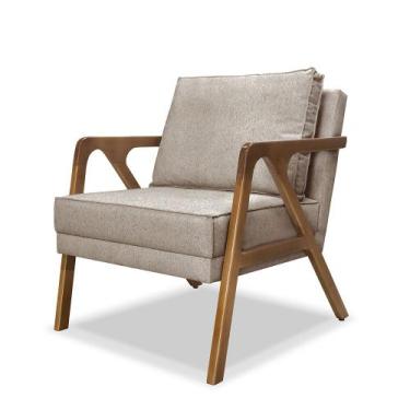 Imagem de Poltrona Decorativa Base de Madeira Monalisa Luxo Linho Rústico Areia 