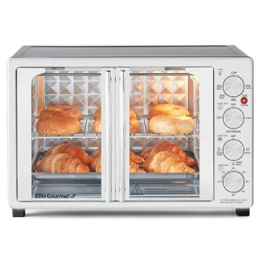 Imagem de Elite Gourmet ETO4524 45L forno de convecção de bancada, portas francesas, temperatura ajustável e temporizador, assar, grelhar, torrar, inclui assadeira, grelha, churrasqueira, aço inoxidável
