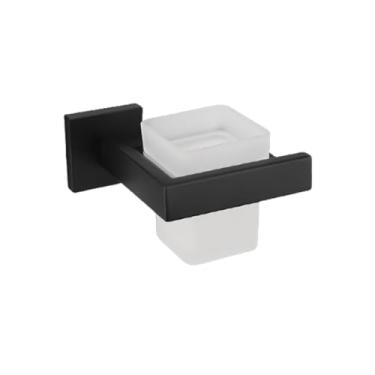 Imagem de Conjunto de acessórios para banheiro preto fosco com prateleira de parede, suporte para rolo de papel higiênico, gancho para roupão, toalheiro e anel - Hardware completo para banheiro (suporte pa