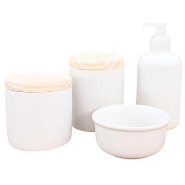 Imagem de Kit higiene bebê lavabo 4 pçs - Porcelana branca e Pinus - Antilope De