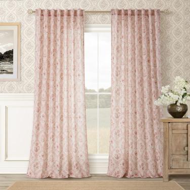 Imagem de Cortinas: DOIS PAINÉIS, rosa empoeirado, floral, 274 cm, linho, 2 painéis