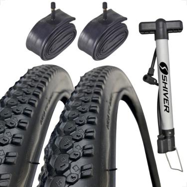 Imagem de PAR Pneu Bike Bicicleta Mtb Shiver Scorpion Excess Aro 26 x 1.95 Arame + PAR Camara + bomba de ar