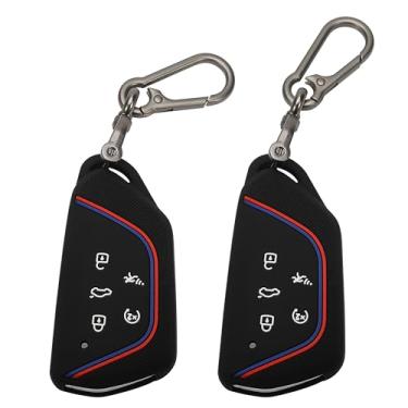 Imagem de TOMALL Pacote com 2 capas para chave VW Volkswagen com chaveiro, 5 botões de borracha de silicone compatível com VW Volkswagen ID.4 Atlas MK8 GTI Golf R Atlas Cross Sport Car Key Cover