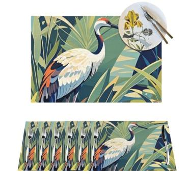 Imagem de Conjunto de 6 peças de jogo americano com plantas selvagens, pássaro, resistente ao calor, antiderrapante, lavável, cozinha, mesa de jantar, decoração de festas de fim de ano, 30 x 45 cm
