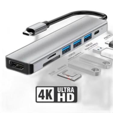Imagem de Hub Cabo Adaptador Multiportas Usb-C 7 Em 1 Hdmi 4K Usb - Adaptador Hu