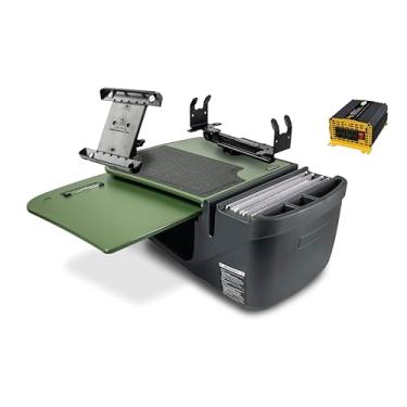 Imagem de AutoExec Mesa de carro AE-GMCD-PI-TAB-PS-AG GripMaster para sua estação de trabalho de veículo e escritório móvel, verde exército com inversor de potência de 400 watts, suporte para tablet e suporte