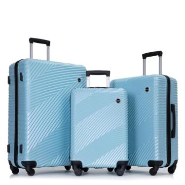 Imagem de Kacenray Conjunto de bagagem de 3 peças (51 cm/61 cm/71 cm), PC durável + mala leve ABS com rodas giratórias de 360° e dois ganchos, conjunto de bagagem de mão e equipamento de viagem despachado, Azul