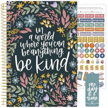 Imagem de bloom daily planners Agenda 2026 (janeiro a dezembro) Organizador de ano calendário - 14 cm x 21 cm - Agenda semanal e mensal com adesivos e marcadores de página - Be Kind