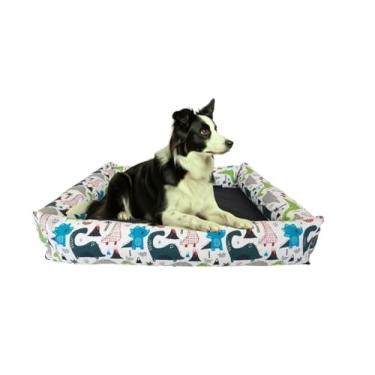 Imagem de Cama Para Cachorro Grande 100x87 Cm IMPERMEÁVEL ACQUABLOCK Resistente - Pet Querido (DINO + PRETO)
