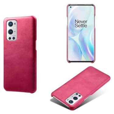 Imagem de Capa para Oneplus 9 PRO,Proteção contra quedas,Casca de volta de cor sólida simples,Design de couro de imitação de plástico-Rose
