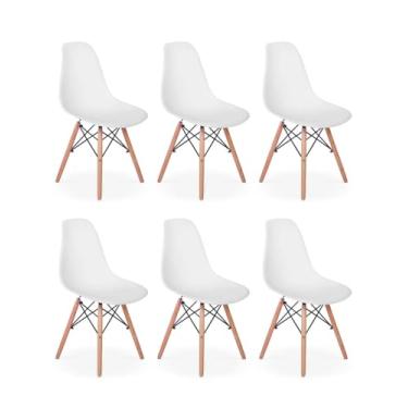 Imagem de Kit 6 Cadeiras Eiffel Charles Eames Brancas – Base de Madeira – Design Moderno – Sala de Jantar, Escritório, Home Office