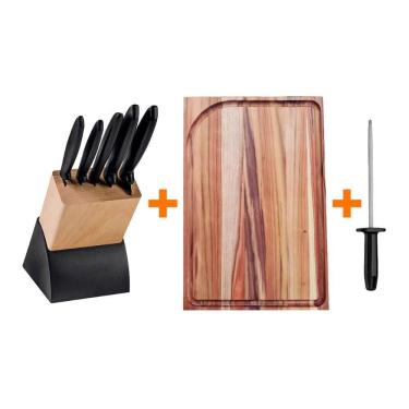 Imagem de Faqueiro Plenus 6Pç + Tábua 49X35 + Chaira 8 Pol Tramontina