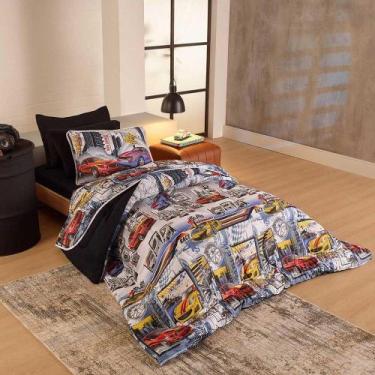 Imagem de Kit Edredom Alegria Dupla Face Solteiro 2 Peças Malha Estampada 100% A