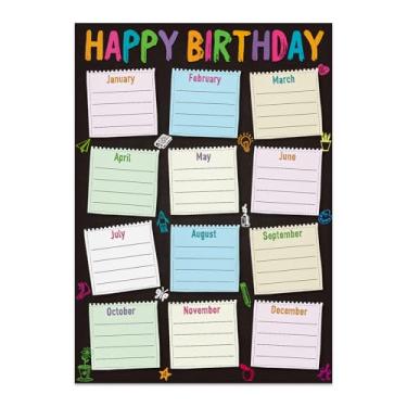 Imagem de GMEMNOV Pôster de gráfico de aniversário para sala de aula - pôster de feliz aniversário reutilizável calendário de aniversário laminado quadro de avisos decoração de quadro de avisos volta às aulas