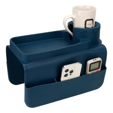 Imagem de DODAMOUR Bandeja organizadora de silicone para sofá com bolsos laterais, suporte grande de sofá para lanches, bebidas, controle remoto – Tapete de armazenamento azul minimalista para descanso de braço