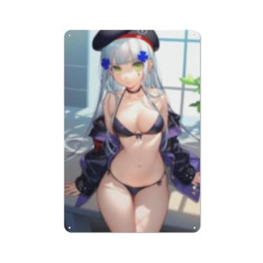 Imagem de Anime Sexy Bikini Hot Girl Pinup Girl Metal Tin Sign Wall Art Poster Decor for Home Bar Club Bedroom Bathroom Man Cave Otaku 20 x 30 cm, AF012