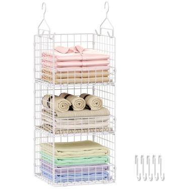 Imagem de Organizador de armário suspenso de 3 camadas com 5 ganchos S, prateleiras de armário para roupas, sapatos, bolsas, acessórios, cesta suspensa, armazenamento de armário, sistema de armário