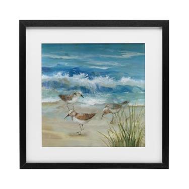 Imagem de Stupell Industries Beach Sandpiper Gathering Impressão emoldurada preta sob vidro design por Nan, 40,6 x 40,6 cm