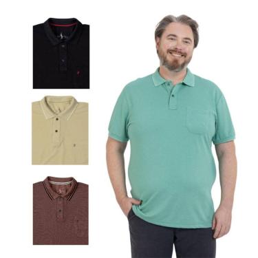 Imagem de Kit 4 Camisa Polo Masculina Plus Size Pique com Bolso Casual