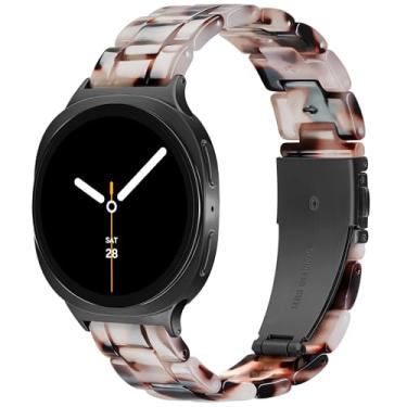 Imagem de G-ficu Pulseira de resina para Samsung Galaxy Watch 8 de 40 mm e 44 mm/Galaxy Watch 8 Classic de 46 mm, pulseira de substituição leve para Samsung Watch 8 - tartaruga e flor de pedra