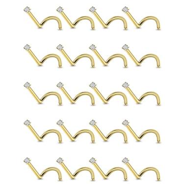 Imagem de Ftovosyo 20 peças de anéis de nariz de aço cirúrgico em forma de L para mulheres 2 mm zircônia cúbica parafuso de nariz piercings de nariz hipoalergênicos 22 g 20 g 18 g, Metal Cristal, Zircônia