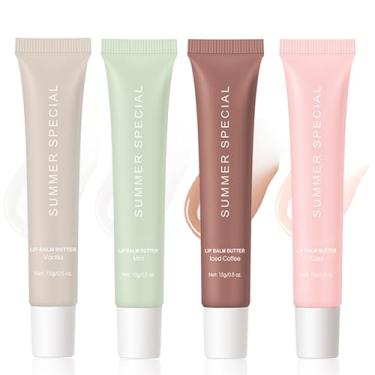 Imagem de 4 unidades de bálsamo labial especial de verão, protetor labial especial, com ingredientes naturais de manteiga de karité e manteiga de oliva, hidratante de longa duração, não pegajoso, suaviza e