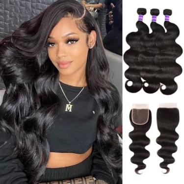 Imagem de Feixes ondulados com fecho de cabelo humano (20 22 24 +18) cabelo humano brasileiro 3 mechas com fecho de renda HD 4x4 parte livre 12A 100% cabelo virgem não processado cachos ondulados cor natural