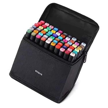 Imagem de Zerodis Marcadores de Ponta Dupla Marcadores de Arte de Design de Desenho de Design de Animação Pen de Marcação Com 2 Pontas para Iniciantes e Profissionais de Dupla 60 Cores Portáteis