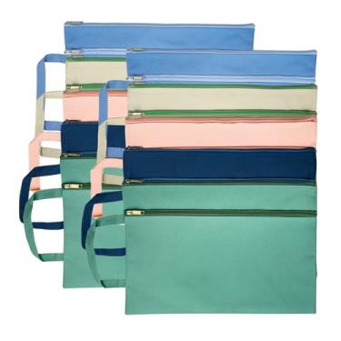 Imagem de XIWUMOER Bolsa de malha A4 com zíper, bolsa de arquivo impermeável com alça, organizador de documentos dobrável para escola, escritório, viagens - pasta durável com projeto de quebra-cabeça/ponto cruz