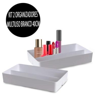 Imagem de Kit 2 Organizadores c/ Compartilhamentos Gaveta Armário Cozinha Branco