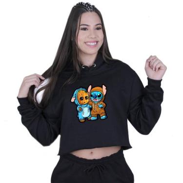 Imagem de Cropped Moletom Feminino Lilo stitch And Groot - Lafre, Preto, G